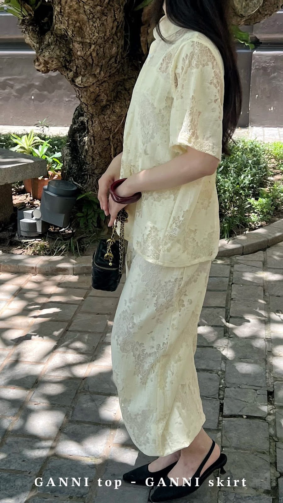 Ganni silk two-piece set detail