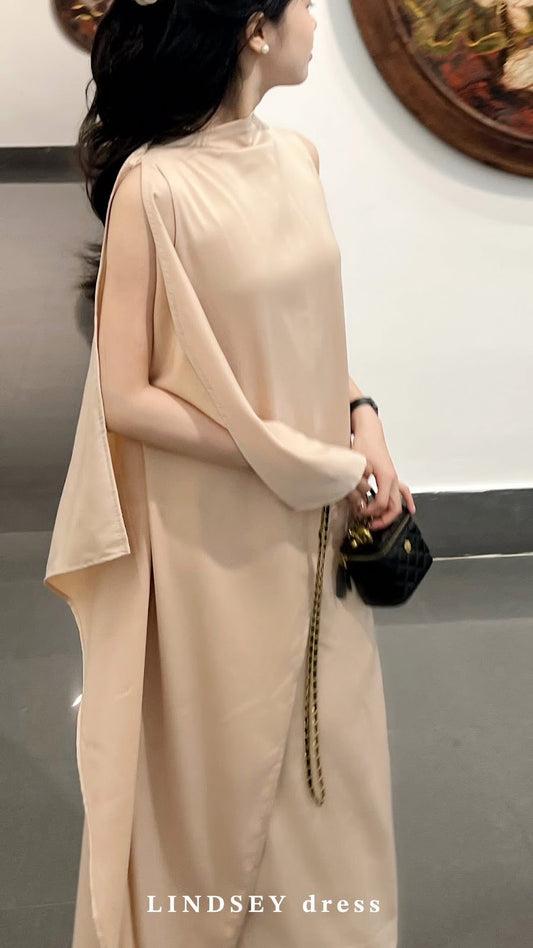 Lindsey silk cape dress front