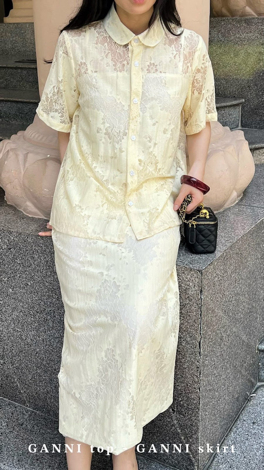 Ganni silk two-piece set front