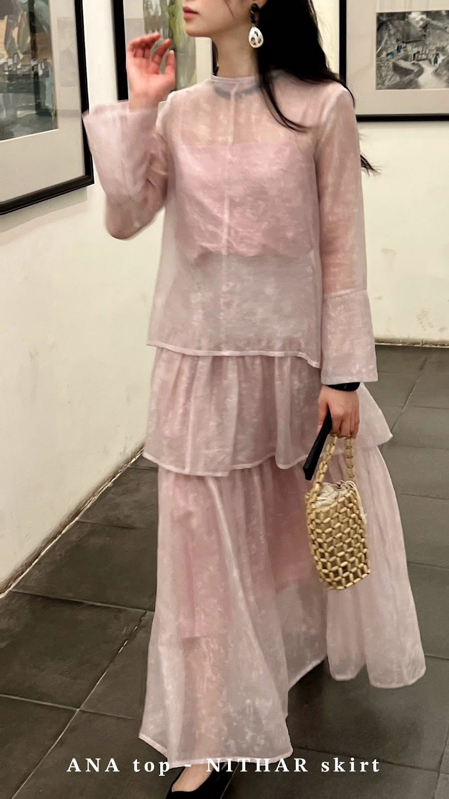 Nithar tiered silk skirt side