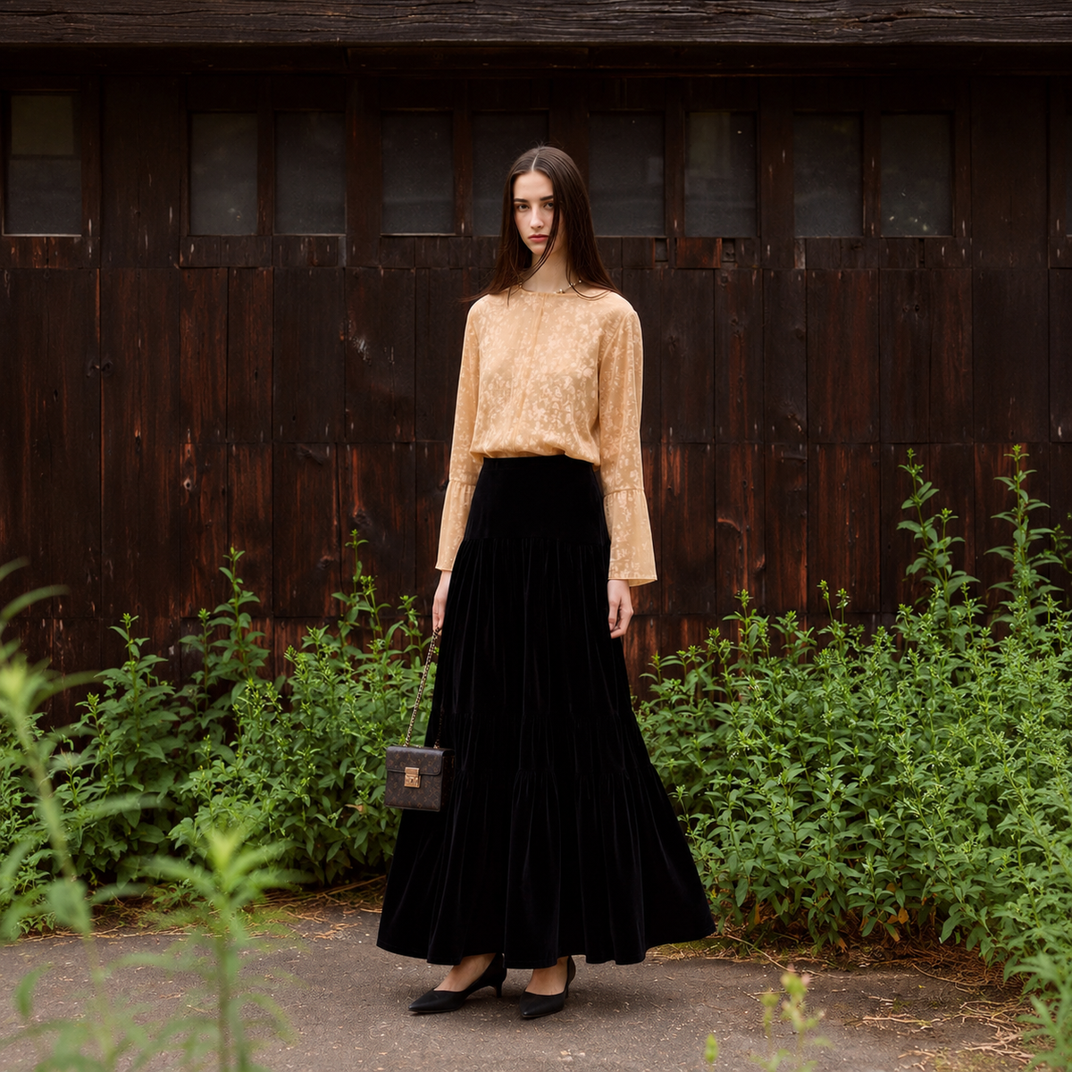 Rosalara Ana flared-sleeve cami top in light brown, front view
